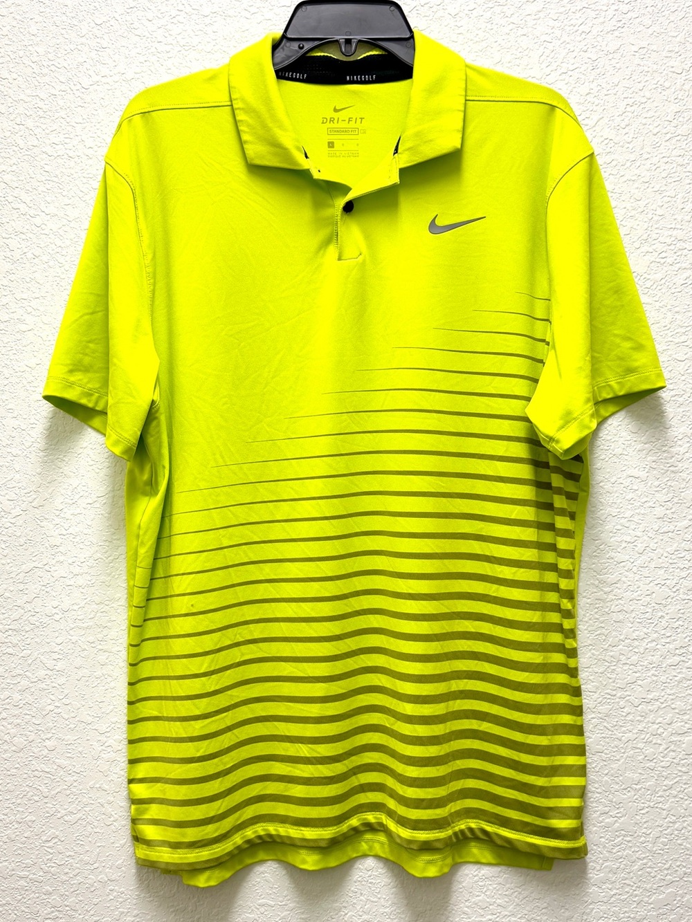 Nike Golf Dri-Fit Bright Yellow Polo Shirt Stripe Graphic